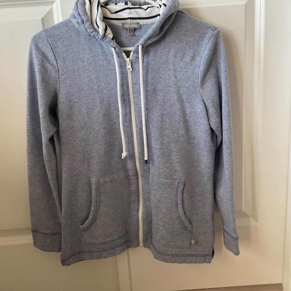 Talbots Light Blue Zip-Up Cotton Hoodie Sweater